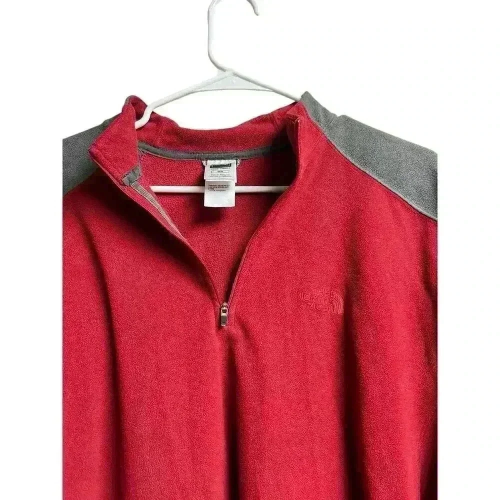 The North Face Men's Medium Red Gray TKA 100 1/4 Zip Fleece Pullover Lightweight